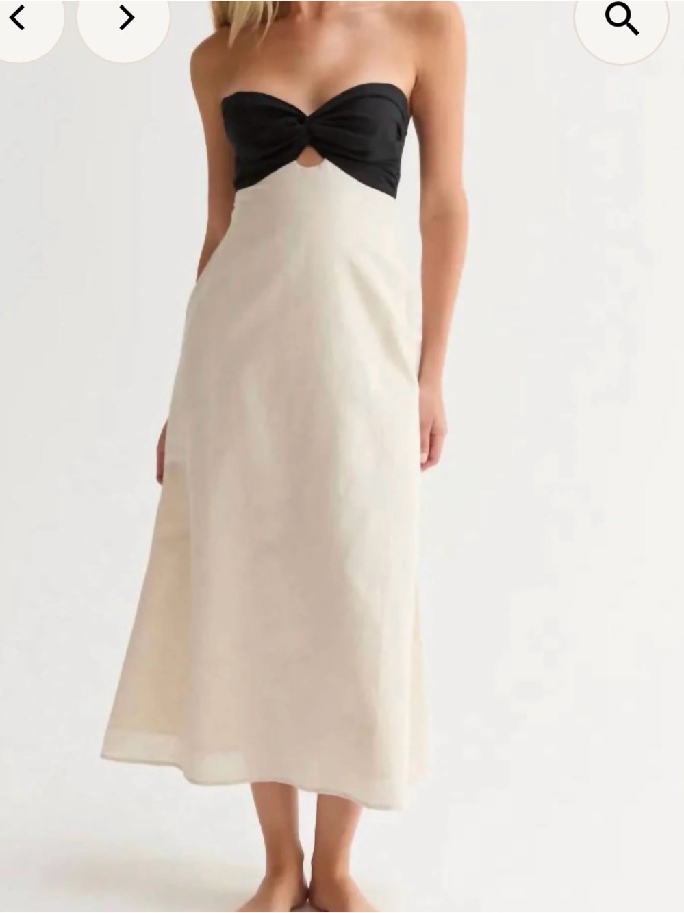 New Crescent Strapless Front Twist Linen Midi Dress